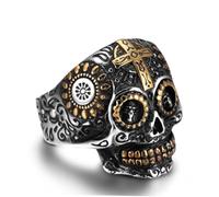 Holibanna Halloween Skull Bones Ring Retro Carved Cross Design Funny Metal Jewellery Size 11