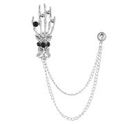 Holibanna Halloween Skull Hand Brooch Pin Vintage Rhinestone Chain Tassel Skeleton Ghost Pawl Palm Finger Pin Lapel Brooch for Women Men Jewelry Silver