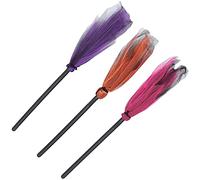 Holibanna Halloween Witch Broom, 3PCS Plastic Witch Broomstick Lace Cosplay Props Realistic Wizard Flying Broomstick Costume Accessories Haunted House Decor Random Color