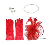 Holibanna Hats for Women Set of Fascinators Lace Gloves Pearl Necklace Headband for Festival Tea Party Bridal Shower