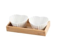 Holibanna Heart Shaped Ceramic Snack Plates Set with Bamboo Serving Tray Food Dipping Bowls and Divided Sauce Dishes for Nuts Candies Condiments Party and Home Use