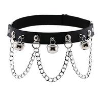 Holibanna Leg Gothic Punk Style Comfortable to Wear Pu Leather with Elastic Band and Silver Metal Bell Chain Leg Unique Design and Chic Workmanship for Women