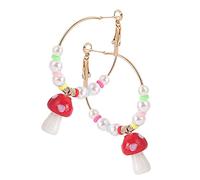 Holibanna Lightweight Mushroom Hoop Earrings for Women Easy Open Secure Clasp Dangle Jewelry with Beaded Charm Hypoallergenic Skin Friendly Birthdays and Valentines