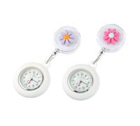 Holibanna Little Daisy Pocket Watch Nursing Chest Watch Cute Silicone Material Timing Function Nurse Use Scene Round Retractable Clip Design 2Pcs