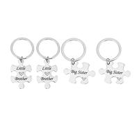 Holibanna Matching Keychain Set 2 Pairs Puzzle Keyring Sibling Present Stainless Steel Durable Craftsmanship