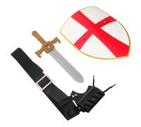 Holibanna Medieval Cosplay Accessories Set for Men - Knight Cross Shield, Pirate Short Sword with Sheath, Adjustable Belt - Renaissance Costume Props for Halloween and Larp