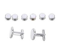 Holibanna Men’S French Cuff Dress Shirt Cufflinks and Shirt Studs Set, Round White Shell Tuxedo Buttons for Groom and Formal Business Wear