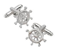 Holibanna Men's Ship Steering Wheel Cufflinks Stylish Silver Tone Shirt Fasteners for Formal and Casual Wear Easy to Wear Accessories for Groom Father and Male Friends