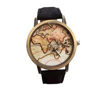 Holibanna Men's Wrist Watch with Bronze Case and Canvas Strap, Rotating Airplane Second Hand and Map Dial, Suitable for Business and Party, Sturdy Zinc Alloy and Canvas Material