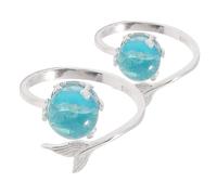 Holibanna Mermaid Fish Tail Ring Simple Adjustable Open Ring for Women Beach Jewelry with Gemstone Marine Statement