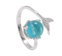 Holibanna Mermaid Tail Rings for Women Ocean Mermaid with Blue Crystal Rings Fishtail Bubble Shape Silver Finger Ring Twisted Adjustable Ocean Pearl Ring Rings for Christmas Jewelry