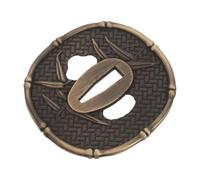 Holibanna Metal Hand Guard for Wakizashi Replacement Part with Bamboo Leaf Engraved Motif, Universal Compatibility, Structural Integrity, 7.3x7.1x0.5cm, for Traditional Japanese Guard