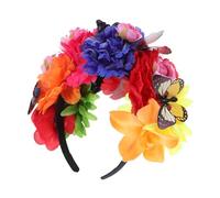 Holibanna Mexican Flower Crown Headband Lightweight Handmade Artificial Floral and Butterfly Headdress for Halloween Day Dead Fiesta Party Colorful Accessories for Women
