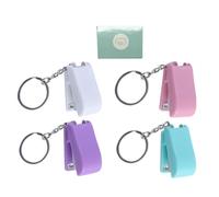 Holibanna Mini Portable Stapler Keychain Set 5pcs with Staple Pins, Colorful Hanging Book Binding Tool for Students and Office Use, Compact Manual Keyring Staplers in Purple Green Pink White