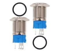 Holibanna Momentary Push Button Switch Aluminium Alloy 2pcs 16mm Waterproof Flat Head Reset with LED Ring Light for Automotive Car Use Compatible with 12v and 24v Systems
