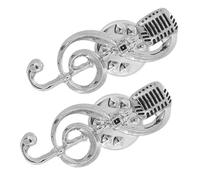 Holibanna Music Note and Microphone Brooches Pins 2pcs Silver Zinc Alloy Unique Delicate Design, Versatile Party Accessories for Men and Women for Clothing and Bags