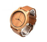 Holibanna Natural Bamboo Wristwatch Men's Casual Watch Leather Watchband Analogue Watch for Men Fashionable Wrist for Gents Random Style
