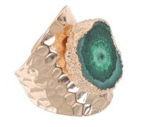 Holibanna Natural Green Crystal Gold Plated Ring for Women, Irregular Stone Statement Finger Jewelry, Party and Casual Hand Decoration Accessory