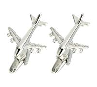 Holibanna Novelty Airplane Cufflinks for Men, 1 Pair Copper Decorative Cufflinks with Smooth Surface, Classic Silver Style for Daily Wearing and Attending Parties