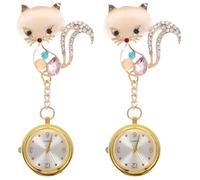 Holibanna Nurse Lapel Watch 2 Pack Clip-on Brooch Hanging Quartz Pocket Watch with Rhinestone Fox Design for Professionals and Students