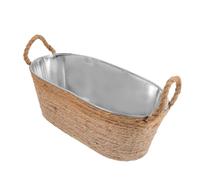 Holibanna Oval Iron Ice Bucket with Hemp Rope Handle Rustic Beer Barrel Cooler Smooth Surface Ice Storage Container for Parties Bars Restaurants Scratch Resistant Design