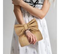 Holibanna Oversized Khaki Straw Clutch Purse with Bow Accent, Lightweight Woven Handbag for Women Summer Beach, Versatile Straw Bag for Travel, Shopping, and Dates