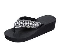 Holibanna Pearl Rhinestone Beach Shoes Wedge Sandles Slippers for Women Arch Support Summer Beach Travel Walking Thong Sandles for Outdoor 38