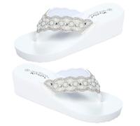 Holibanna Pearl Rhinestone Beach Shoes Women White Wedge Platform Toe Post Sandals Non-Slip Summer Casual Sandals
