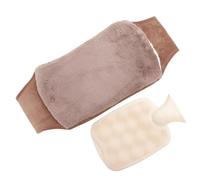 Holibanna Portable Hot Water Bottle with Plush Belt for Support and Stress Relief, PVC Material, Khaki Colour, Two-Thirds Capacity, for Outdoor and School Use