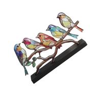 Holibanna Realistic Bird Sculpture with Base Decorative Wooden Bird Figurines Indoor Outdoor Ornament of Five for Home Garden Patio Decor