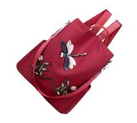 Holibanna Red 3D Embroidered Dragonfly Backpack Anti-Theft Shoulder Bag Rhinestone Inlay Adjustable Strap Traditional Chinese Style Outdoor Travel Bag