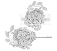 Holibanna Rhinestone Faux Pearl Wrist Corsage Bracelet Set Elegant Wrist Flowers for Weddings Proms and Bride Bridesmaid Decor Lightweight and Comfortable for Any Event