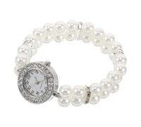 Holibanna Rhinestone Pearl Elastic Cuff Watch Bracelet for Women, Dainty Faux Pearl Multi-Row Bangle for Parties and Vintage Fashion Accessories