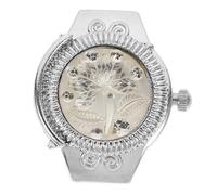 Holibanna Ring Shaped Quartz Finger Watch with Rose Design, White Lady Watch Jewelry for Women’s Fashion and Decor, Compact Flip Cover Chic Accessory for Everyday Wear