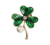 Holibanna Shamrock Brooch Green Leaf Clover Lapel Pin, Irish Lucky Enamel Brooch Jewelry Pin with Pearl for Clothing Scarf Shawl Bag Hat Charms Decoration