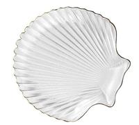 Holibanna Shell-Shaped Glass Plate with Gold Rim, 1pcs Delicate Dessert and Salad Serving Tray, Multipurpose Jewelry Display Dish for Breakfast and Food Presentation