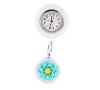 Holibanna Silicone Cartoon Nurse Watch Flower Design Lightweight Clip Fob Watch for Nurses and Doctors Easy Read Pocket Clock Tea Flower Green
