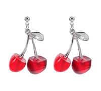 Holibanna Silver Cherry Earrings Small Red Cherry Charm Dangle Earrings Lightweight Fruit Jewellery for Women Summer Party Accessories