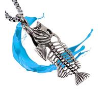 Holibanna Silver Fish Bone Pendant Necklace for Men Youth Teens, Titanium Steel Material with Striking Impression and Fade Resistant Feature, Stylish Punk Design for Surfer and Casual Wear
