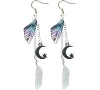 Holibanna Silver Moon Fairy Wing Crystal Earrings Irregular Long Chain Dangle Earrings Butterfly Wings Design for Women and Teens Suitable for Party and Daily Wear