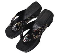 Holibanna Slipper Summer Thong Japanese Wooden Clogs Sandals Japanese Style Anti Slip Leisure Slippers Beach Summer for Women Black Size 7. 5US 5UK 38. 5EU Flat Beach Slippers