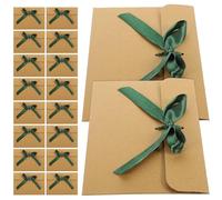 Holibanna Small Kraft Paper Envelopes Vintage Style with Dark Green Satin Ribbon 50Pcs for Wedding Invitations and Greeting Cards