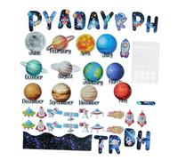 Holibanna Space Themed Paper Cutouts Set for Bulletin Board Decorations Cartoon Planets Solar System Classroom Decor for Birthday Party Celebrations