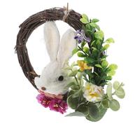 Holibanna Spring Bunny Wreath with Vivid Artificial Flowers Woven Branch Garland Easter Door Decor Realistic Floral Arrangement Rabbit Ornament for Kitchen and Home Decorations