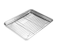 Holibanna Stainless Steel Grill Plate with Mesh Rack Resistant Baking Accessory for Roasting Meat Fish Vegetables and Baking BBQ Cooking Tray for Home Bakery and Barbecue Use
