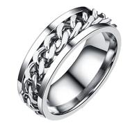 Holibanna Stylish Men Ring Simple Stainless Steel Fidget Ring Size 5 with Unique Printed Design Comfortable Fit Fashion Finger Jewelry for Boys Gift