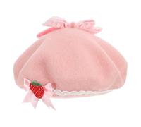 Holibanna Sweet Strawberry Bow Woolen Beret for Women and Girls Warm French Style Hat for Halloween and Christmas Soft Durable Felt Design Any Occasion