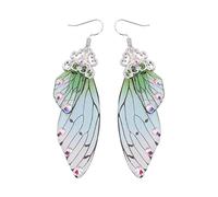 Holibanna Butterfly Wings Earrings Long Fairy Tale Butterfly Bridal Drop Earrings Fancy Women Accessories (Silver Green)