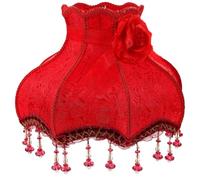 Holibanna Vintage Cloth Lace Lampshade for Ceiling Lights Retro Style Lampshade with Beaded Design, Easy to Install Table Lamp Decor in Red Cloth and Iron Material for Elegant