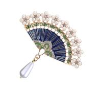 Holibanna Vintage Fan Shape Brooch for Women Assorted Color Elegant Dress Decor Rhinestone Pearl Detail Unique Chinese Style Jewelry Accessory